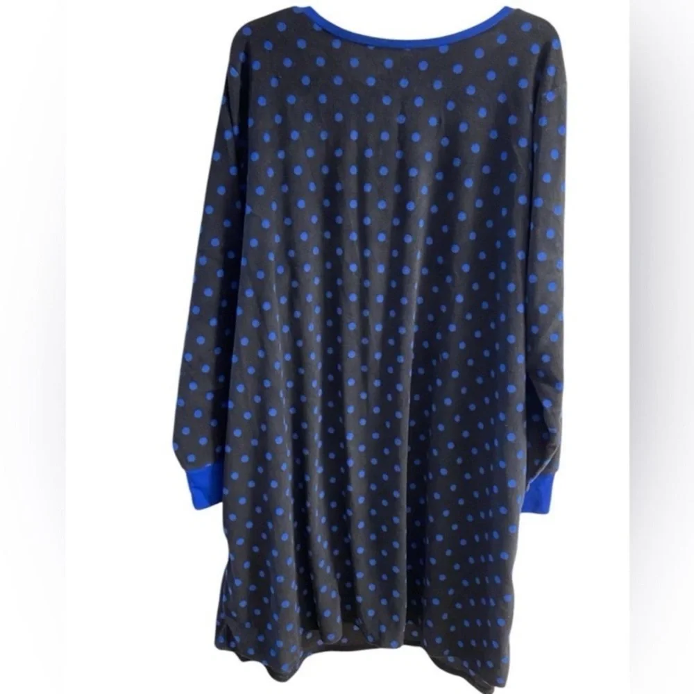 Cacique Black and Blue Polka Dot night shirt fleece 26/28 NWT